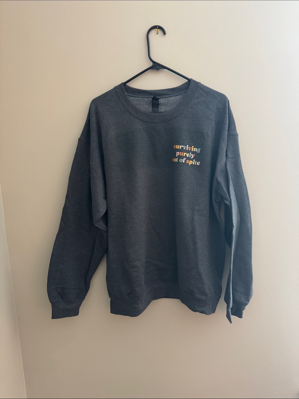 Gildan Charcoal Crewneck Sweatshirt with Multicolor Text